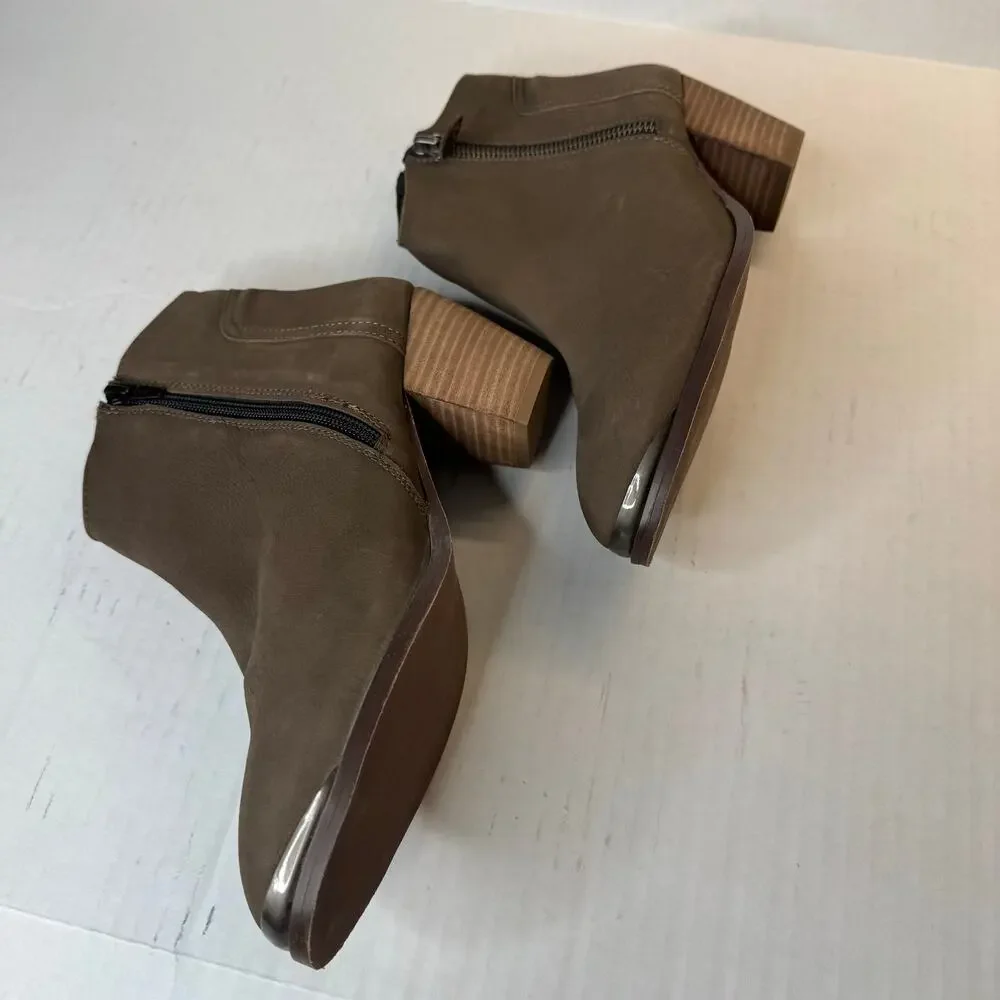 Diba Side Zip Heeled Leather Bootie - Brown NEW Size 8